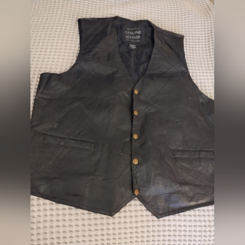 Genuine Leather Black Vest for Men
